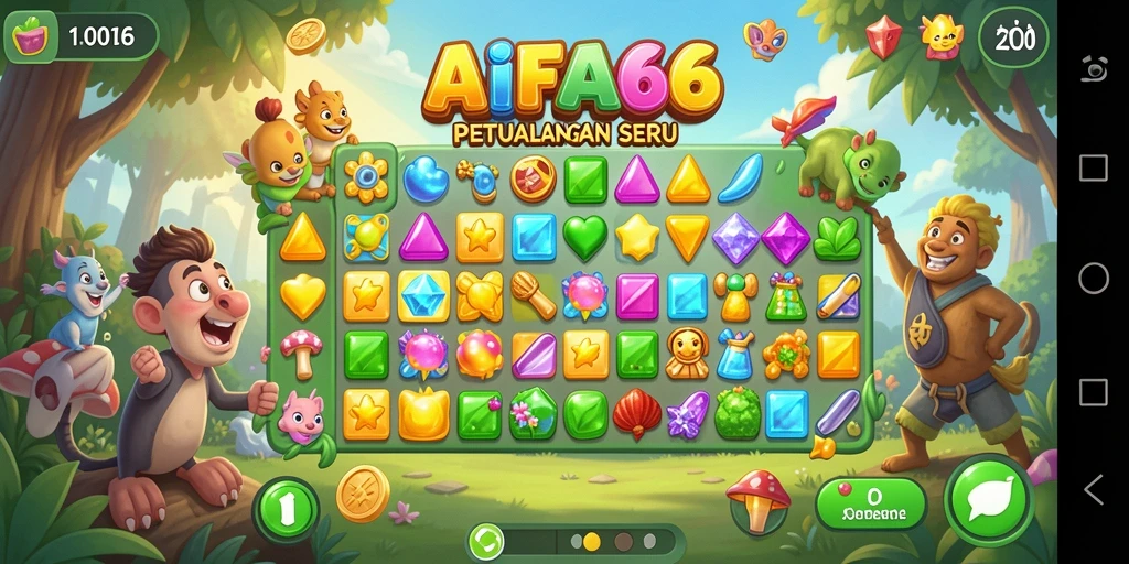 Screenshot AIFA66 menunjukkan kombinasi permata berwarna yang cemerlang.
