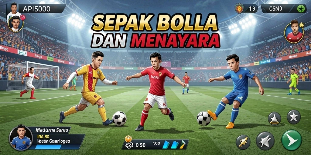 Screenshot dari gameplay API5000 yang menampilkan aksi sepak bola seru.