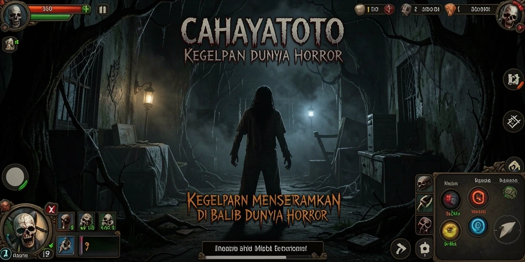 Screenshot gameplay dari CAHAYATOTO yang menampilkan suasana horor yang mencekam.