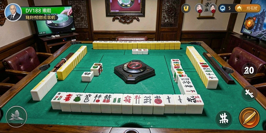 Tampilan gameplay <strong>DV188</strong> dengan ubin Mahjong yang berwarna-warni.