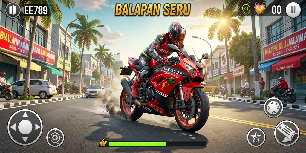 Tampilan dari gameplay seru balapan di EE789 dengan grafis berkualitas tinggi.