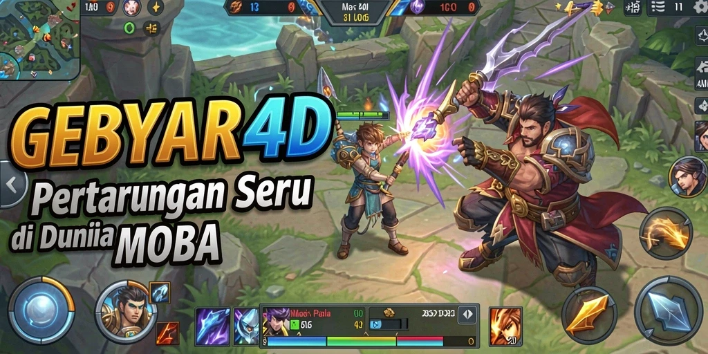Screenshot gameplay GEBYAR4D dengan aksi MOBA yang mendebarkan.