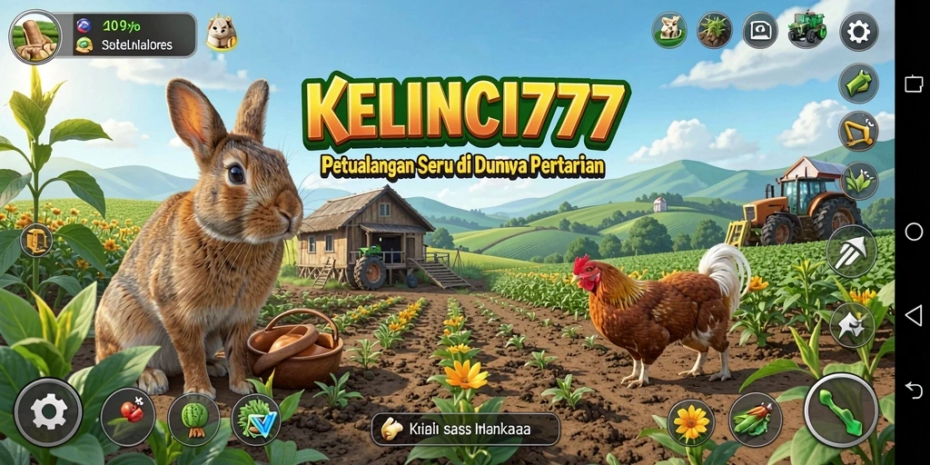 Tangkapan layar gameplay KELINCI777 dengan suasana pertanian yang hidup.