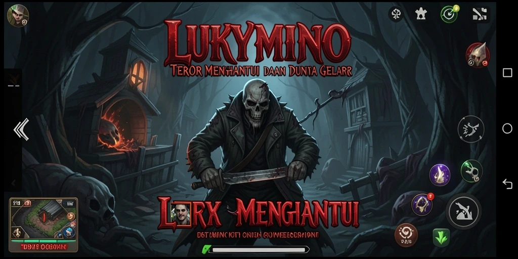 Screenshot gameplay LUKYMINO menampilkan suasana mencekam dan karakter yang terjebak dalam kegelapan.