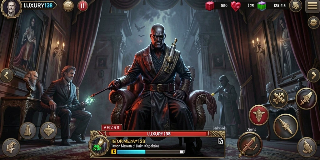 Screenshot LUXURY138 menunjukkan suasana mencekam dengan karakter yang menyeramkan.