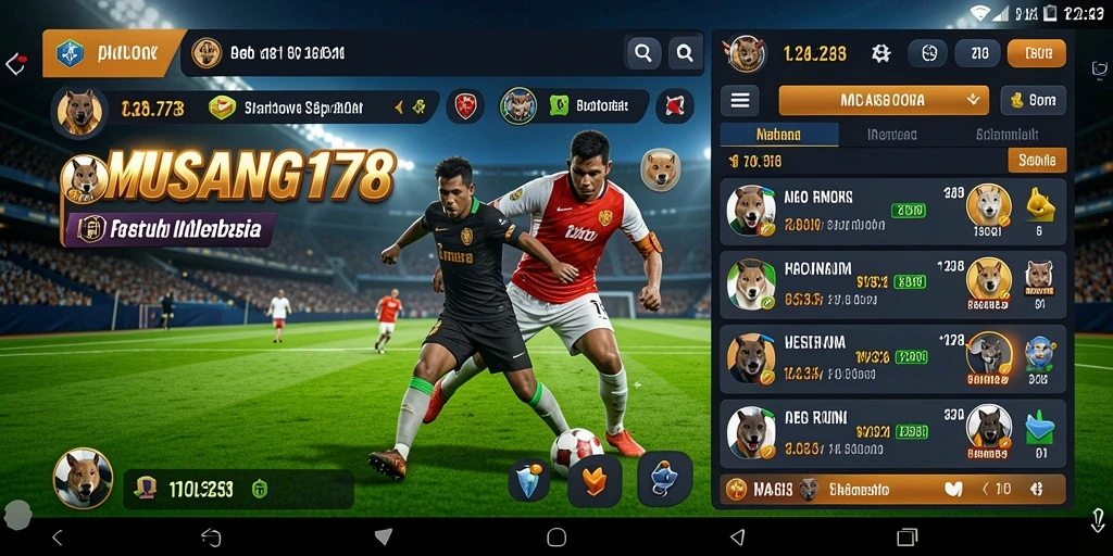 Screenshot tampilan aplikasi MUSANG178 yang menunjukkan taruhan olahraga.