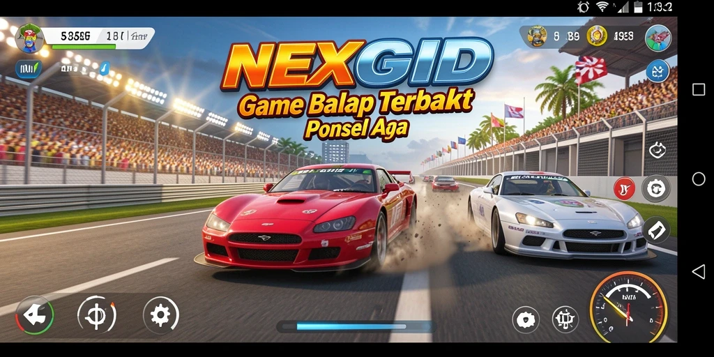 Gameplay mendebarkan dengan mobil balap dan trek menantang.