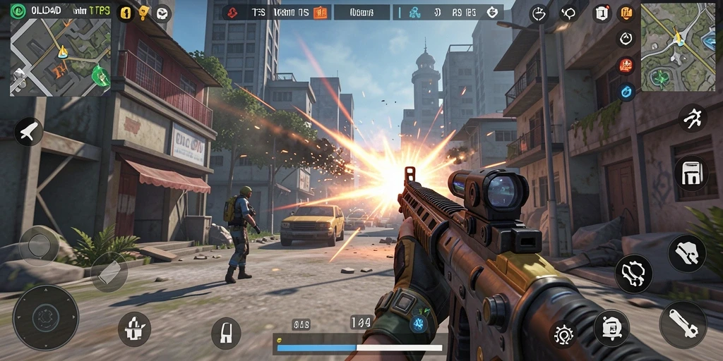 Screenshot OLLO4D menampilkan pertempuran seru dalam gameplay TPS.