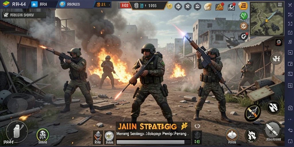 Tangkapan layar game strategi RR44 menunjukkan pertempuran epik yang mendebarkan.