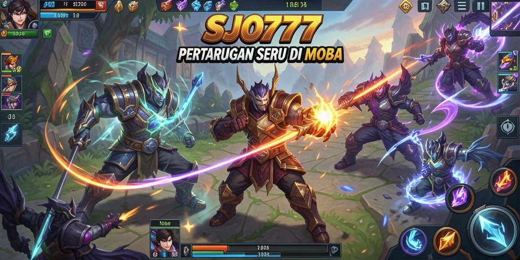 Tampilan gameplay seru SJO777 dalam arena MOBA.