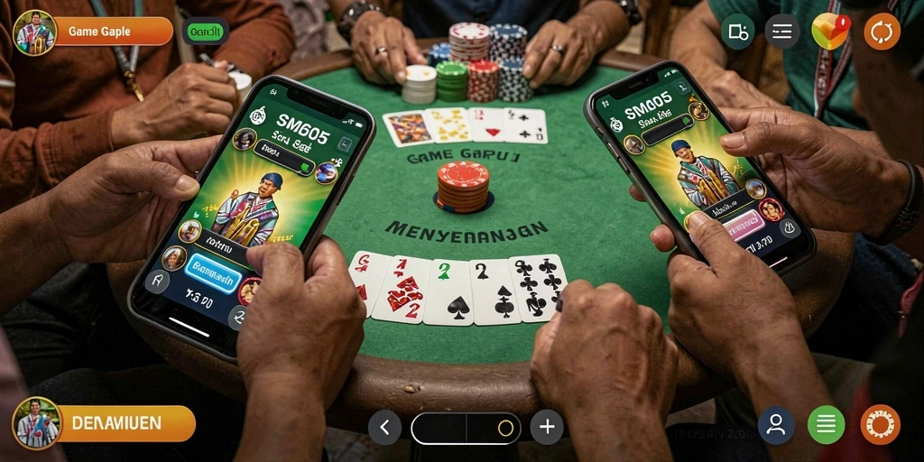 Tampilan gameplay SM605 dengan suasana Gaple yang seru.